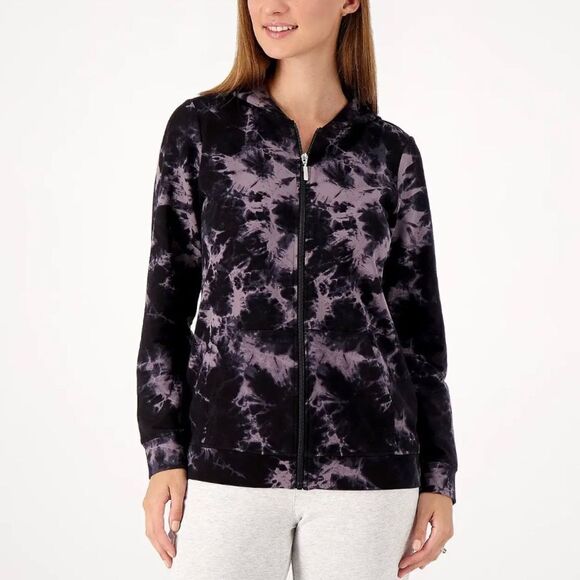 Denim & Co. Active Crystal Wash French Terry Zip Front Jacket - Picture 1 of 5